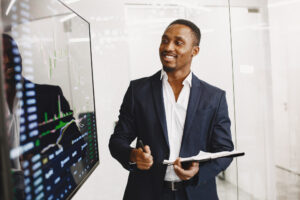 A B2B sales manager making a presentation